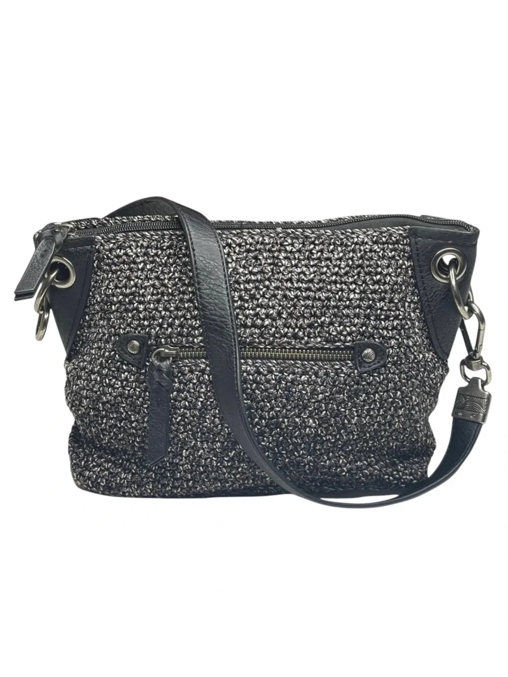 new The Sak ᯾ Indio Small Crochet Tote Handbag Bag ᯾ Urban Static Charcoal Knit
